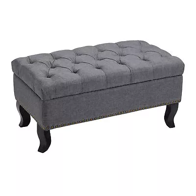 Upholstered Bench Stool Chair Footstool Side Pouffe Seat With Curved Wood Legs • £66.95