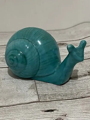 Vintage Pottery Snail Ornament .  Turquoise Ceramic Snail Figure Teal Green • £6.50