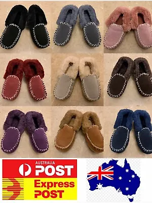 UGG Sheepskin Moccasin Slippers Comfy 100% Sheepskins Ladies Sizes Measure • $45.95