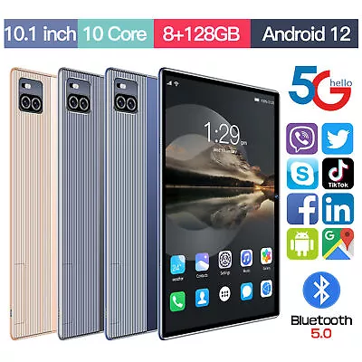 $123.99 • Buy 10.1  WIFI Tablet Android 12 HD 8+128GB Tablet Pad 10 Core Netflix Dual Camera
