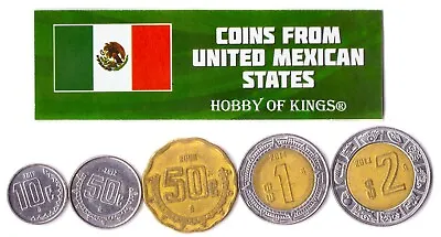 5 Mexican Coins Pesos Centavos | Mexico Money | Aztec Calendar | Golden Eagle • $11.10