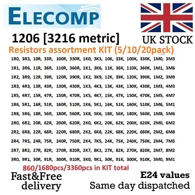 1206 1% 5% Resistor Assortment KIT 3400pcs Values 1R-1K-10M Smart Pack Free P&P • £19.99