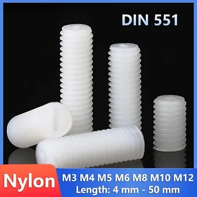 M3-M12 Metric White Nylon Grub Screws Slotted Head Bolt Plastic Headless DIN 551 • £1.43