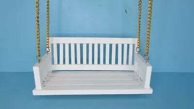 Dollhouse Miniature Wood Porch Swing Bench In White With Hardware CLA74083 • $14.39