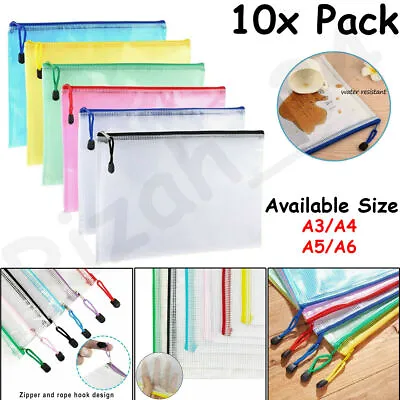 A3 / A4 / A5 / A6 Zip File Plastic Wallet Docement Bags Storage Folder Zip Lock • £6.65