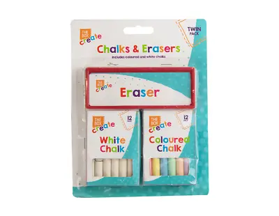 24PC Children's Chalk & Eraser Coloured White Blackboard Arts Crafts Chalk Set • £3.45