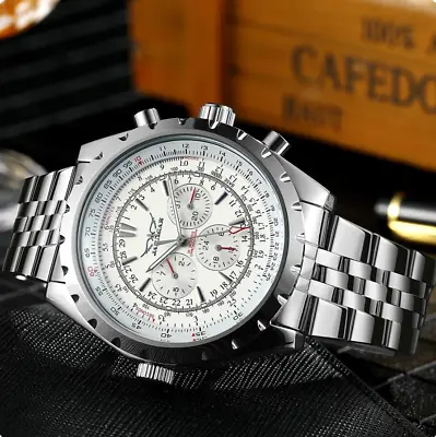 Mens Large Dial Watch Automatic Chronograph Stainless Steel Watches For Men • £49.99