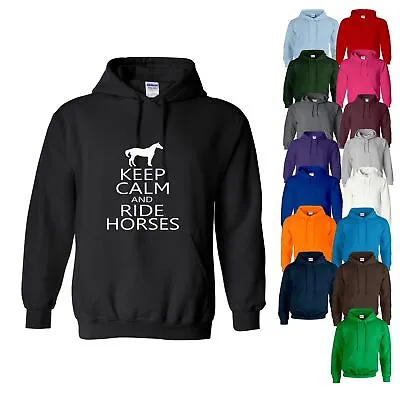 HOODY Keep Calm And Ride Horses Horse Riding Equestrian Womens Sweatshirt Hoodie • £15.99