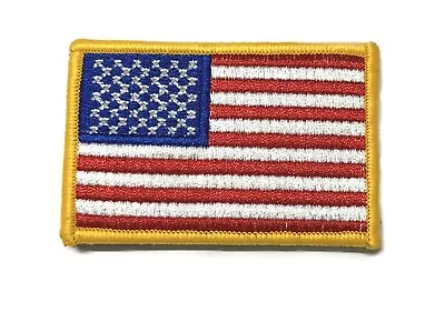 SEW-ON ONLY - USA AMERICAN FLAG EMBROIDERED PATCH GOLD BORDER (3 X 2”) - HI QLTY • $6.95