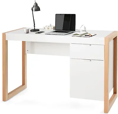 Computer Desk Wooden Laptop Study Table With Drawer & Storage Cabinet • £139.81