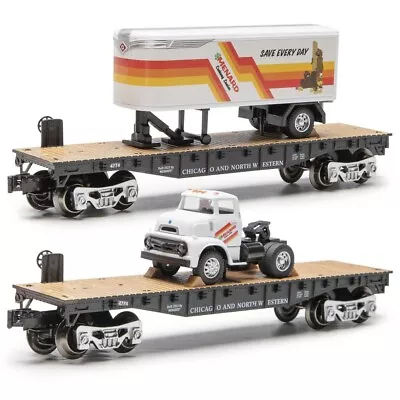 O Gauge Flat Cars - CHICAGO & NORTH WESTERN W/1956 MENARDS TRUCK - New Item • $45.99