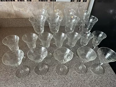 Etched Glass Stemware Vintage • $400