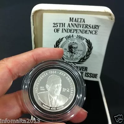 1989 Malta 25th Anniv Independence Silver Proof Coin Box And Certificate #0553 • $99