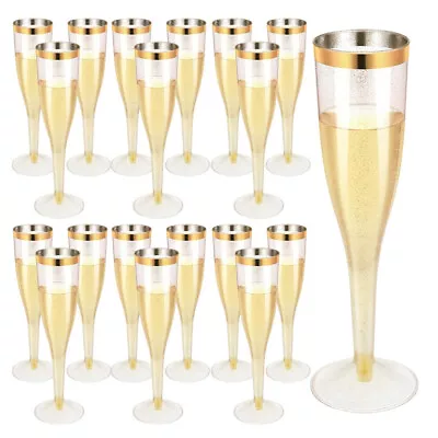 50x Plastic Champagne Flutes Gold Rim Toasting Glasses For Dinner Party AU • $43.49