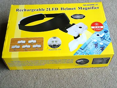 Rechargable 2 LED Helmet Magnifier 5 X Lenses For Crafting Needlework Reading • £32.95