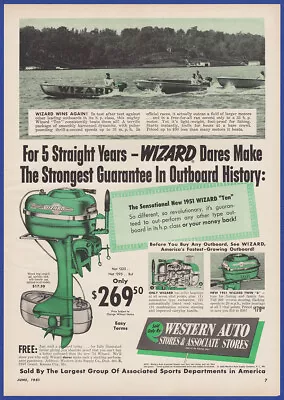 Vintage 1951 WIZARD TEN 10 Outboard Motors Boating Ephemera 50's Print Ad • $12.71