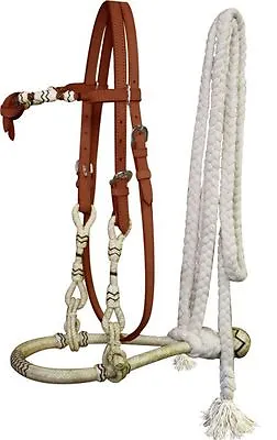 Western Horse Rawhide Core Bosal Hackamore Bitless Headstall W/ Mecate Reins • $65.80