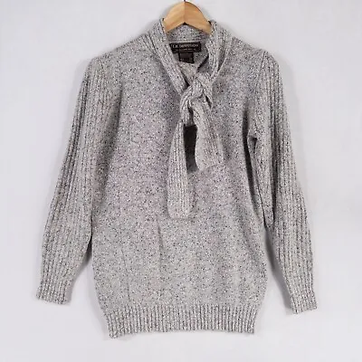 Vintage I.B. Diffusion Sweater Womens Small Gray Marled Silk Blend Tie Neck • $26.59