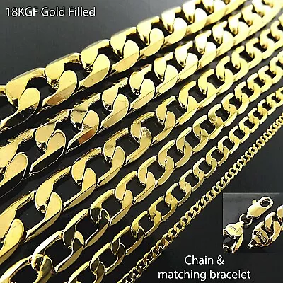 $31.95 • Buy Necklace Bracelets Real 18K Yellow Gold Filled Solid Statement Curb Cuban Chain