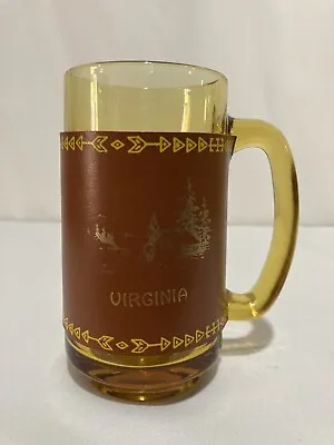 $19 • Buy Amber Glass Handled Beer Mug Leather Snap Wrapper Virginia Vintage