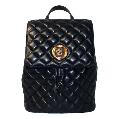 Versace Black Leather Medusa Quilted Flap Backpack DBFI160S • $2861.98
