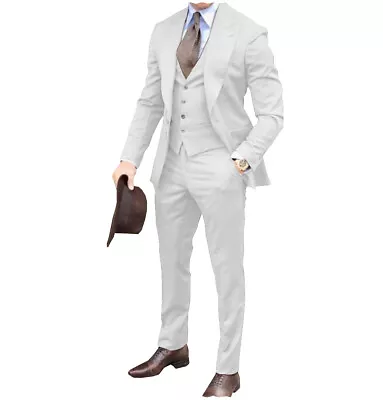 Mens 3 Piece Suits Tuxedo Formal Wedding Party Blazer Vest Pants 42r 44r 46r 48r • $77.39