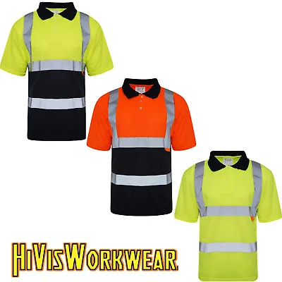 £10.95 • Buy Hi Vis Viz Polo T Shirt High Visibility Reflective Tape Safety Security Work Top
