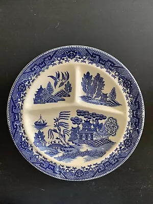 Antique Moriyama Blue Willow Grill Plate Occupied Japan 10.125  Sectional • $14.99