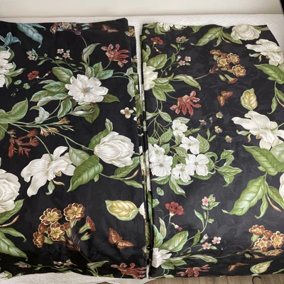 £61.87 • Buy Waverly Williamsburg Drapes Garden Magnolia Dogwood Curtain Panels Black Floral