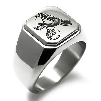 Stainless Steel Monogram Royal Initial A Mens Square Biker Style Signet Ring • $15