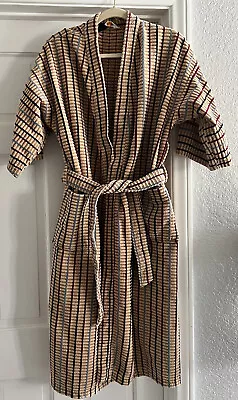 VTG 60s State O Maine Mens One Size / M Bathrobe  Terrycloth Tan Burgundy Blue • $149.95