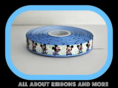 7/8 Inch Mickey Mouse Baby Print Grosgrain Ribbon- 1 Yard • $0.99