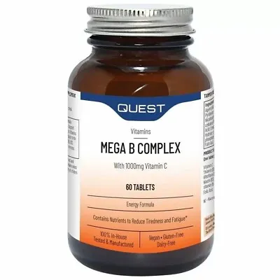 Quest Mega B Complex  + Vitamin C 1000mg 60 Tablets - Energy Support Exp 08/24 • £14