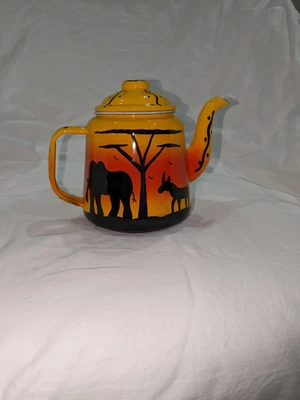 $19 • Buy South African Handcrafted By Women Enamel Teapot.  Elephant, Donkey, And Rhino.