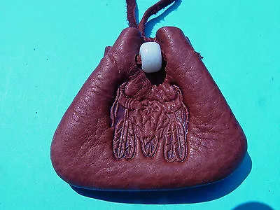 Buffalo Skull With Feathers Medicine Buckskin Pendant Necklace Medicine Bag 1035 • $11.95