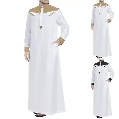 Premium Quality Men's Muslim Long Sleeve Saudi Arab Kaftan Jubba Tunic Robe • £21.86
