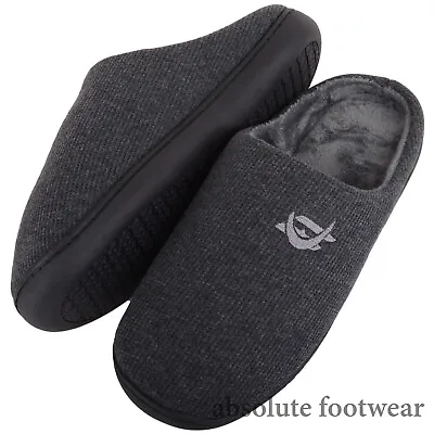 Mens Gents Slip On Open Back Fleece Lined Winter Mule Slippers • £13.49