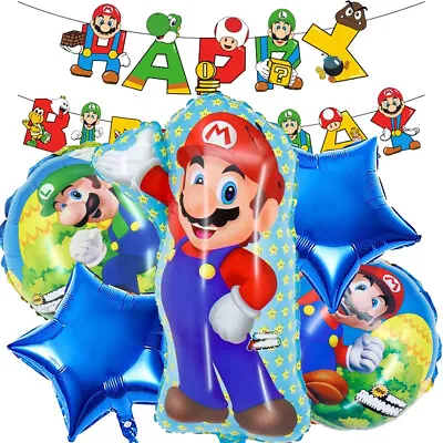 Birthday Balloons Mario Bros Balloons Luigi Balloons With Happy Birthday Banner • $12.99