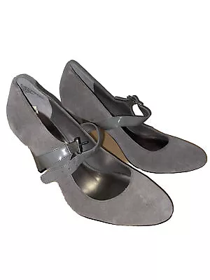 Women’s 10 Merona Heels Grey Suede Leather Mary Jane Strappy Shoes EC • $19.99