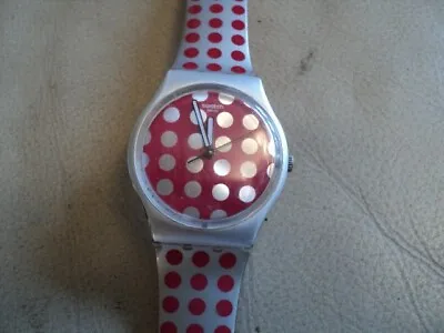 Vintage Unisex Swatch Red & Silver Swiss Made Quartz Watch Working • £25