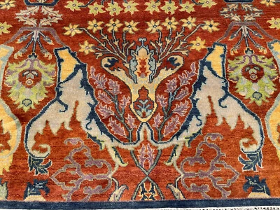 $795 • Buy 9x12 RUST WOOL RUG HAND-KNOTTED Oriental New Handwoven William Morris European