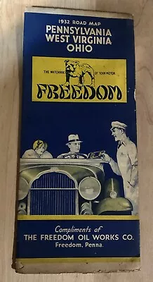 1932 Freedom Oil Road Map Pennsylvania West Va And Ohio • $102.50