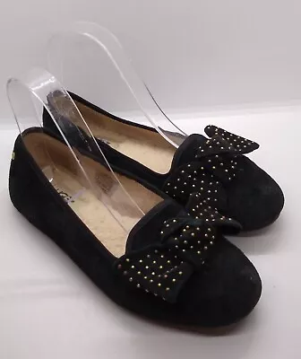 UGG ~ Ballet Flats Women’s Sz 6 Alloway Black Suede Wool Lined Studded Bow *EUC • $24.99