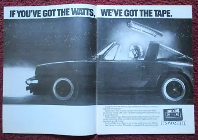 1982 MAXELL Cassette Audio Tapes Print Ad ~ Roof Blown Away Porsche 911 Targa • $10.99