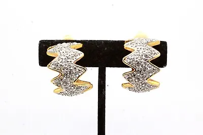 Vintage Massive French Designer Pave´ Gold Tone Clip Earrings • £55.49