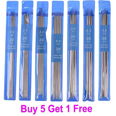 Set Of 5 - 20cm Aluminium Metal Double Pointed Needles Sizes 2mm To 5mm • £3.35