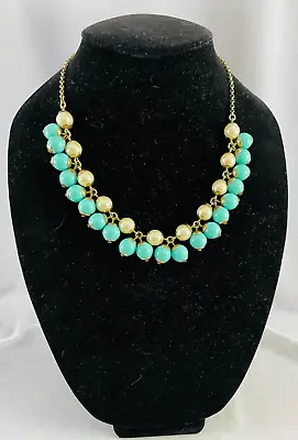 J CREW Gold Tone Faux Pearl & Turquoise Acrylic Cluster Bauble Necklace • $15