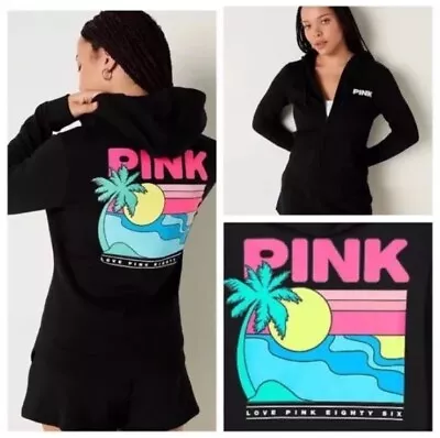 Vs Victorias Secret Pink Perfect Full Zip Hoodie Sweater Jacket Top Tropical M • $74.99