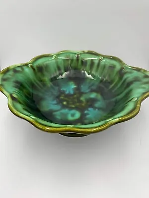 Scalloped Pottery Bowl Marble Blue Green Glazed Mid Century Vintage Retro Dish • $27.72