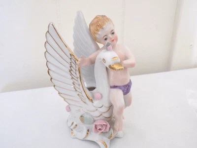 $8.50 • Buy Vintage C.1960s Porcelain Cherub Riding The Swan Porcelain Vase